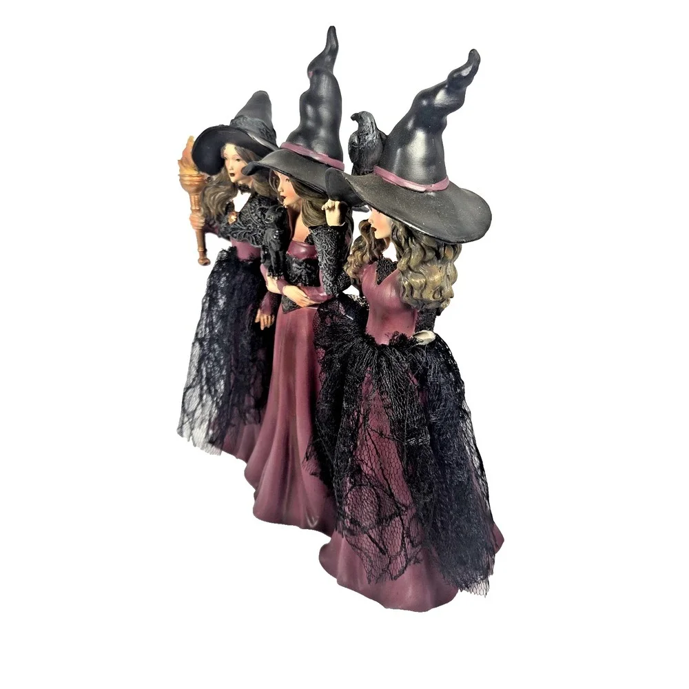 Eerie Charm Set of 3 Witch Figurines 12.5 Inch Halloween Gothic Decor Purple